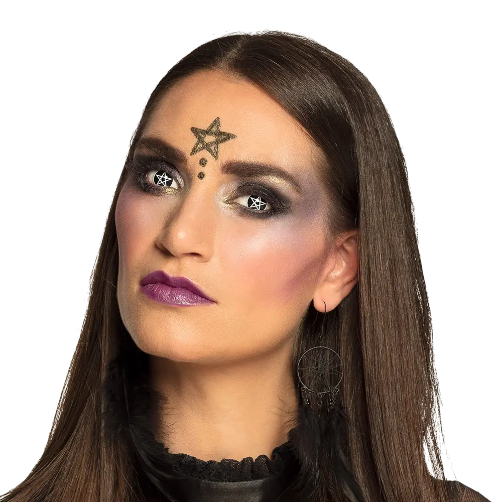 Lentilles Noires Pentacle Blanc Sorcière – Lentilles Halloween
