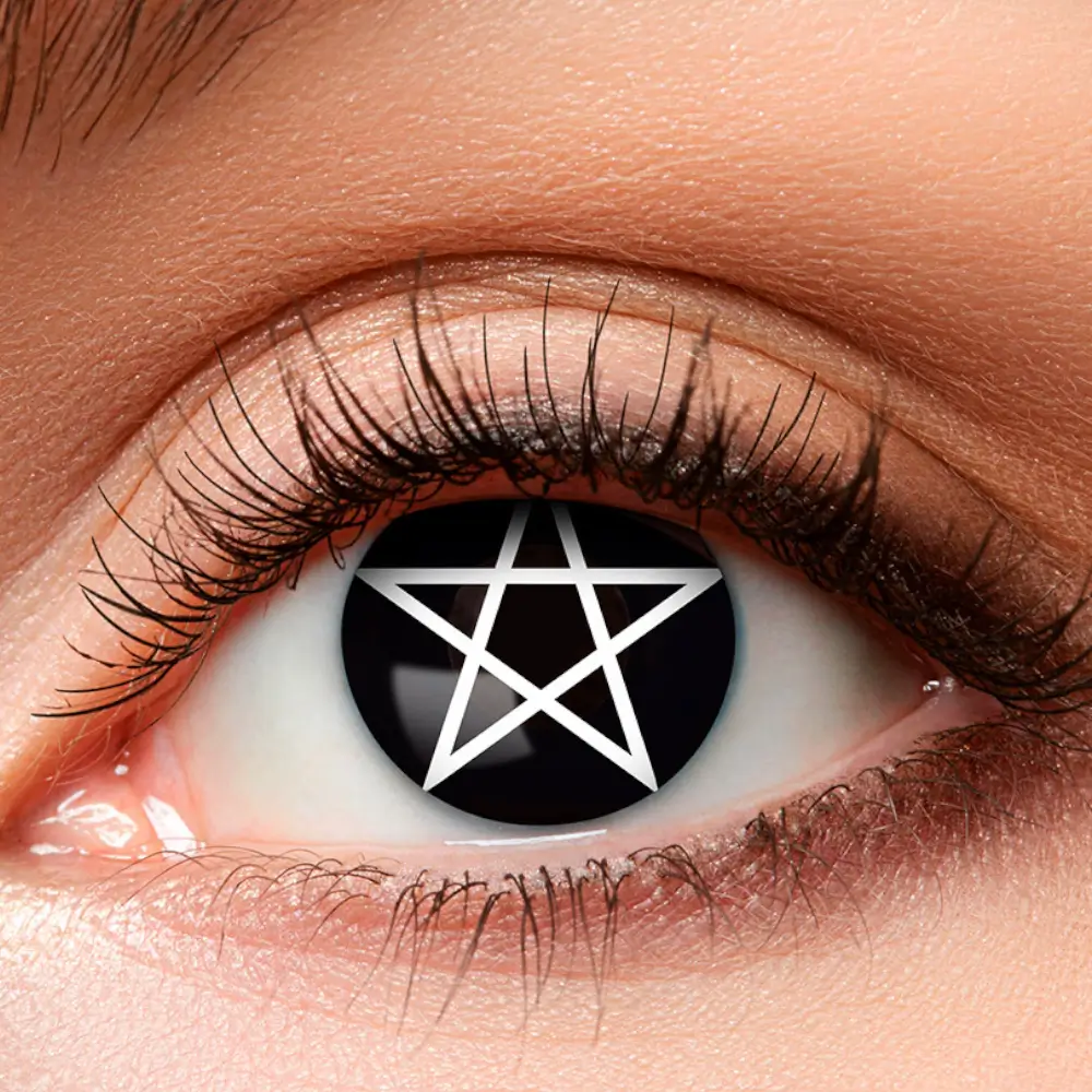 Lentilles Noires Pentacle Blanc Sorcière – Lentilles Halloween