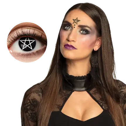 Lentilles Noires Pentacle Blanc Sorcière – Lentilles Halloween