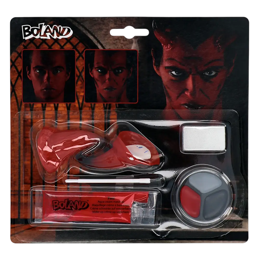 Kit Maquillage Diable – Cornes, Maquillage, Éponge et Pinceau