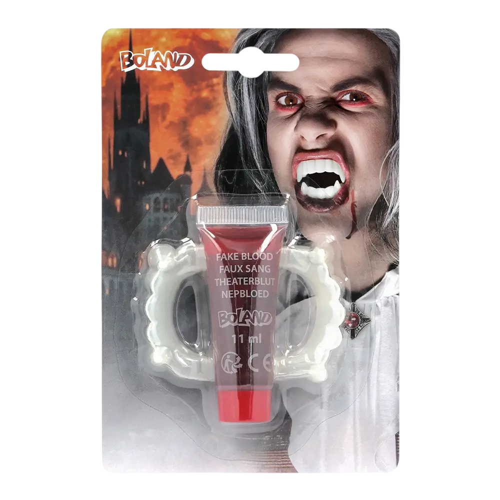 Kit Vampire – Dents de Vampire et Faux Sang 11 ml
