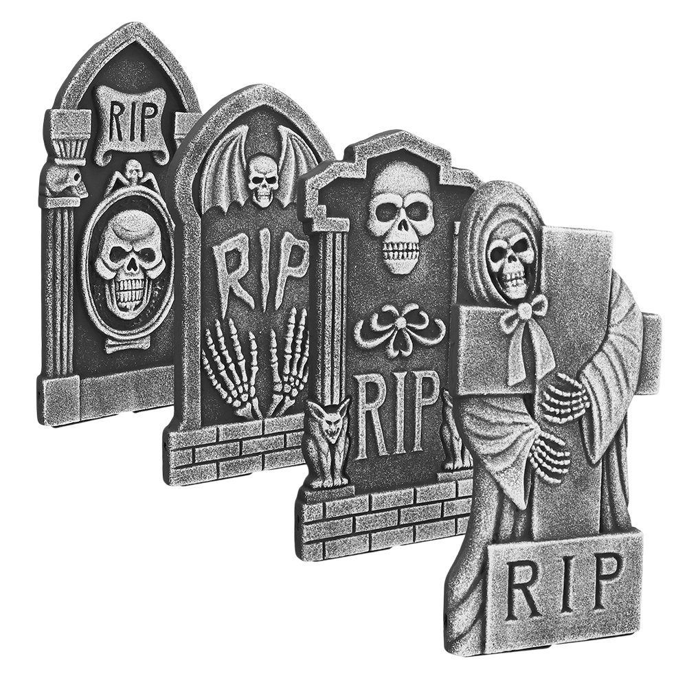 Lot de 4 Pierres Tombales RIP 41 x 20 cm – Décoration Halloween