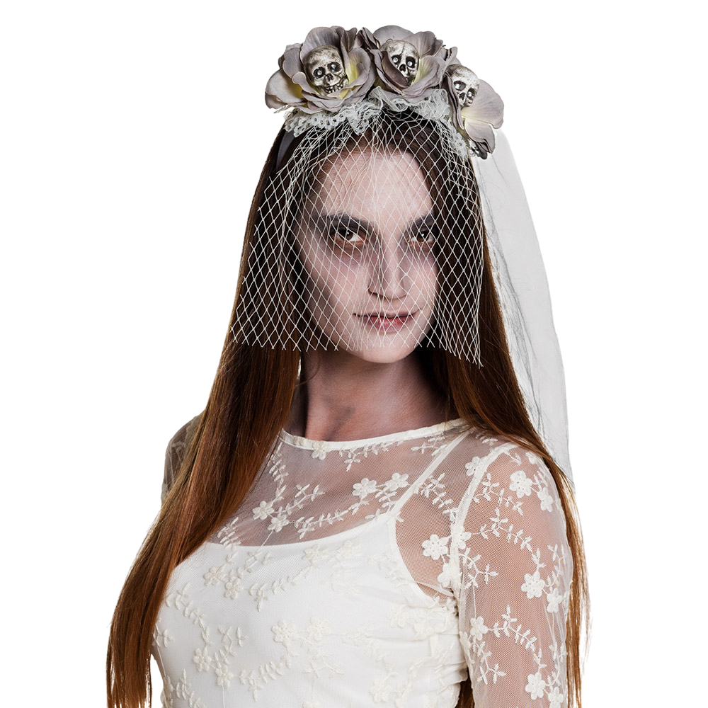 Serre-Tête Têtes de Mort Zombie avec Voile – Accessoire Halloween