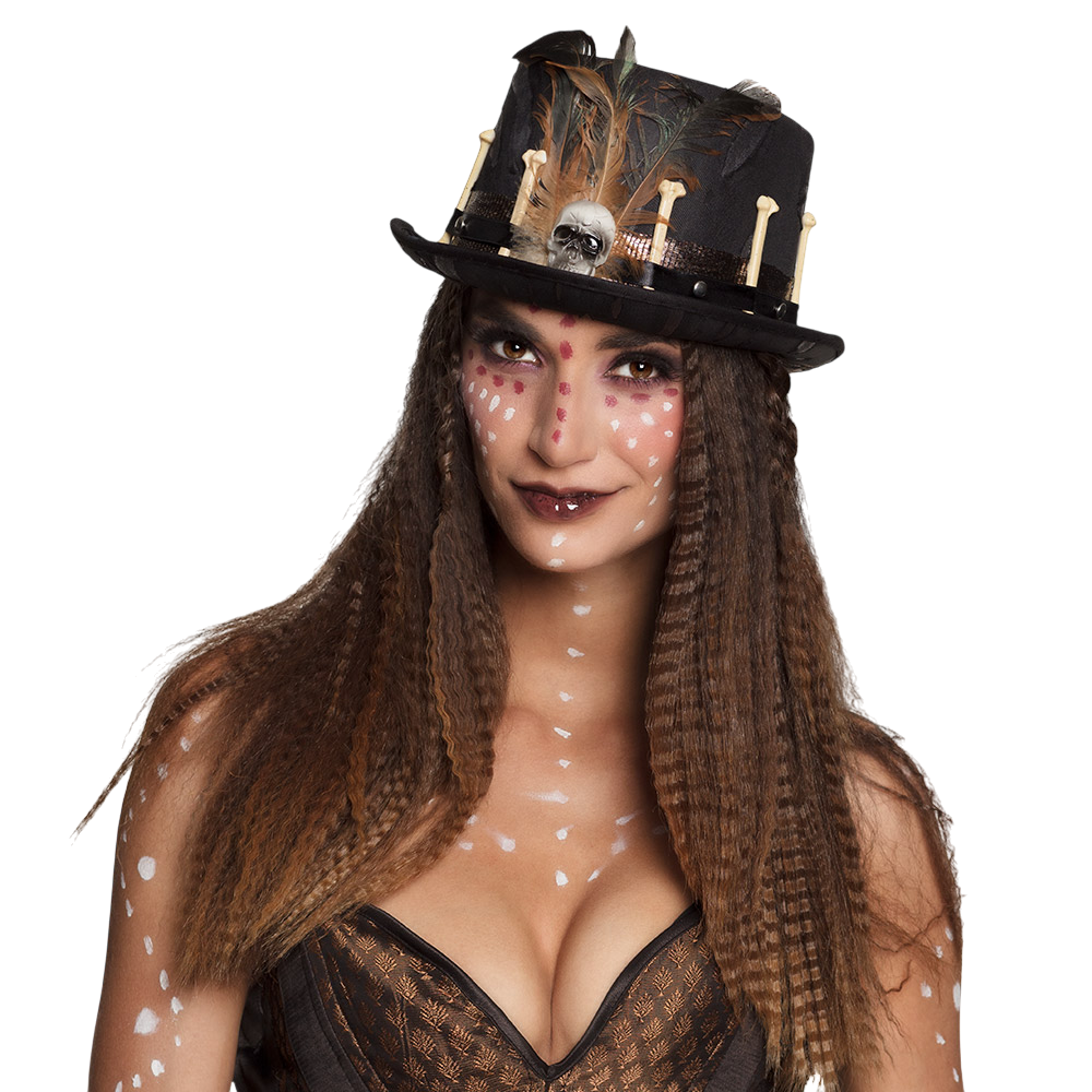 Chapeau Vaudou avec Plumes et Tête de Mort – Déguisement Halloween