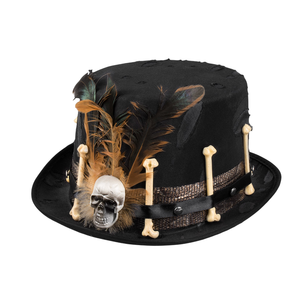 Chapeau Vaudou avec Plumes et Tête de Mort – Déguisement Halloween