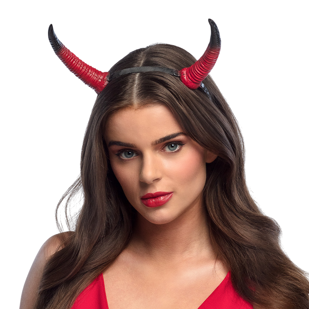Serre-Tête Cornes de Diable Rouge et Noir en Mousse – Halloween