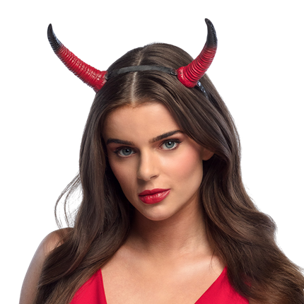 Serre-Tête Cornes de Diable Rouge et Noir en Mousse – Halloween