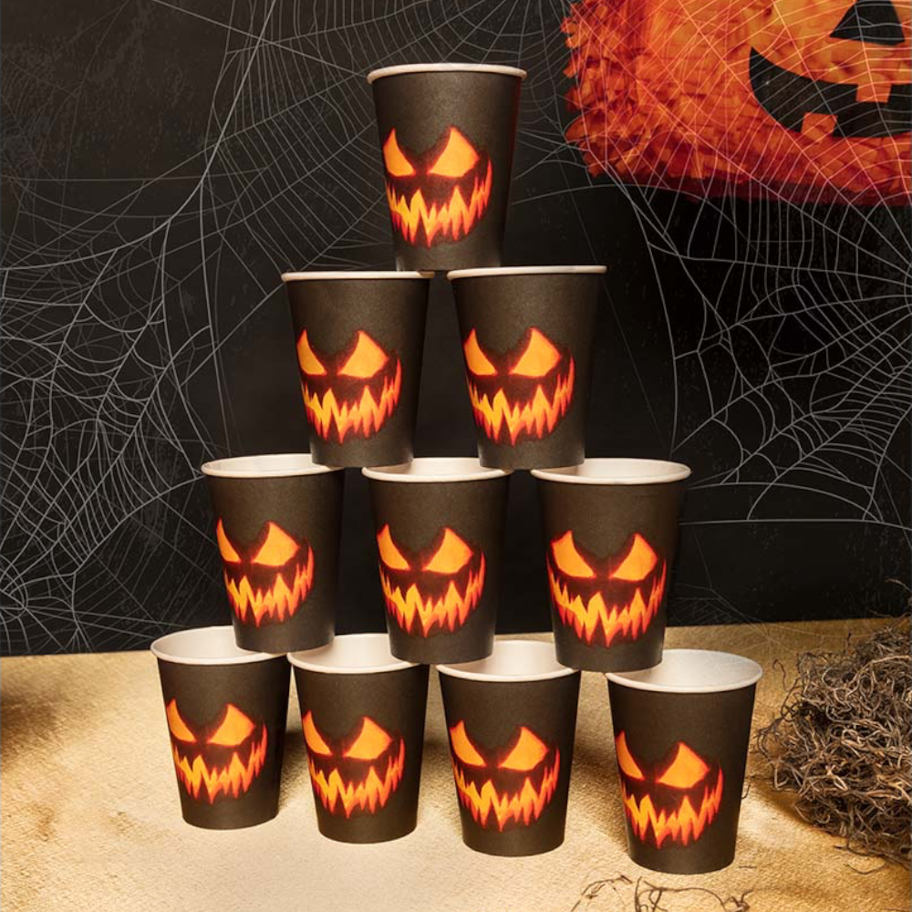 Lot de 10 Gobelets Citrouille Effrayante 25 cl – Halloween