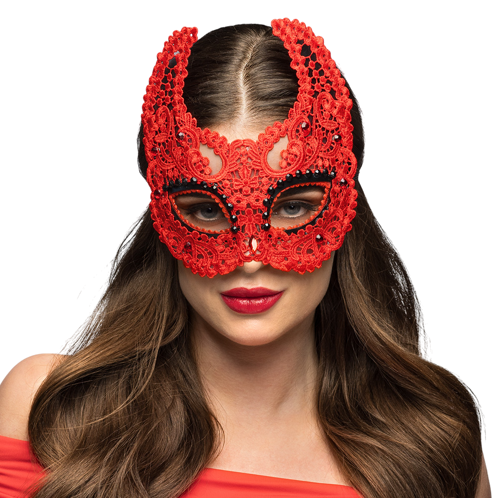 Masque Loup Démon en Dentelle Rouge – Halloween