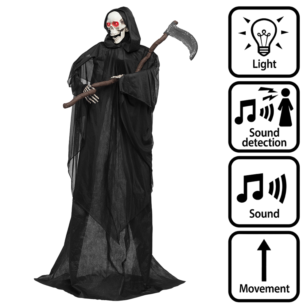 Poupée Squelette Faucheuse avec Faux Animée 183 cm – Halloween
