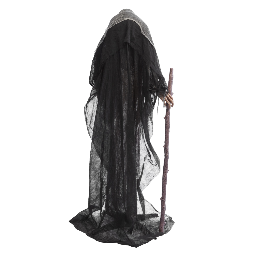 Sorcière Animée avec Canne 160 cm – Décoration Halloween Lumineuse et Sonore