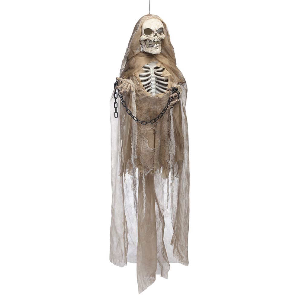 Poupée Squelette Animée Lumineuse et Sonore avec Chaînes 183 cm – Halloween