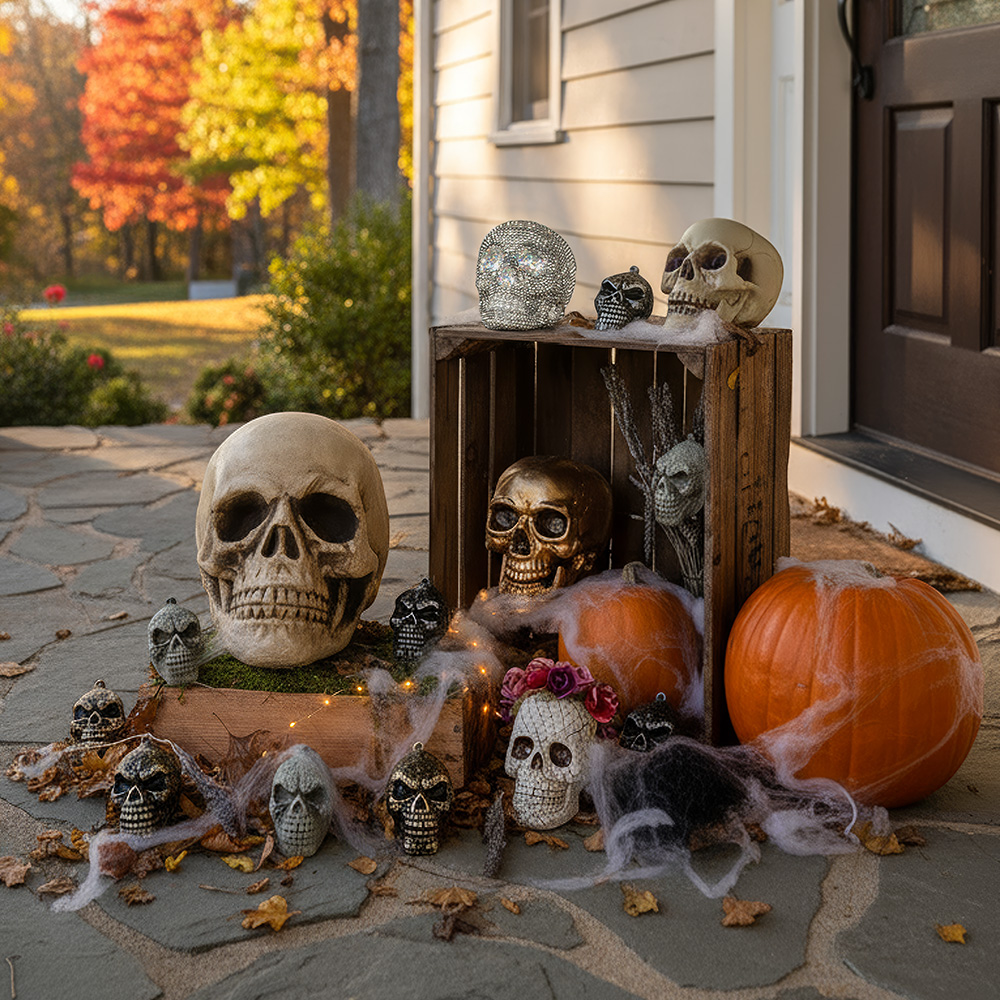 Tête de Mort Blanche à Mâchoire Mobile 24 cm – Décoration Halloween