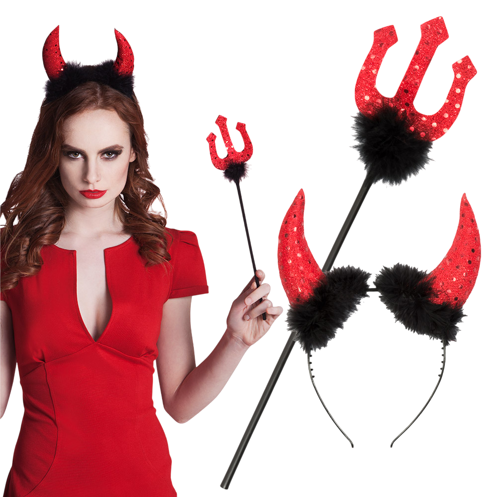 Kit Diable avec Cornes et Trident 40 cm – Déguisement Halloween