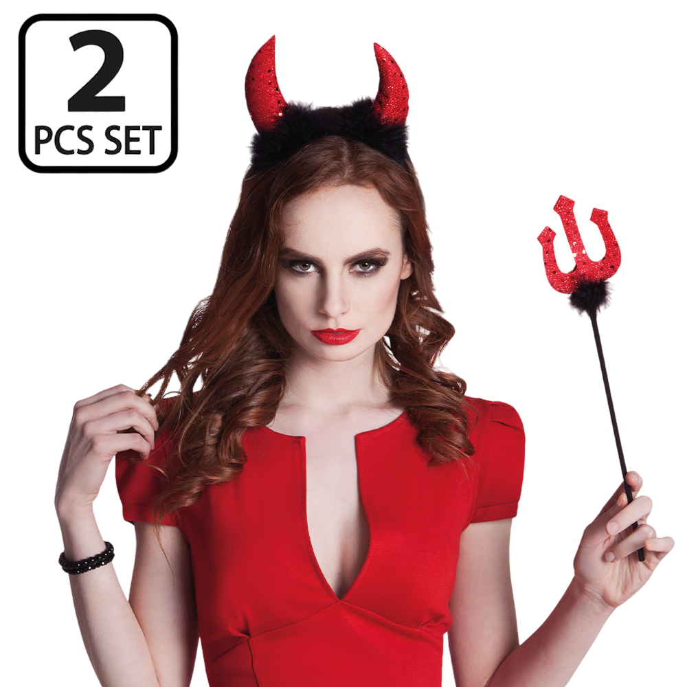 Kit Diable avec Cornes et Trident 40 cm – Déguisement Halloween