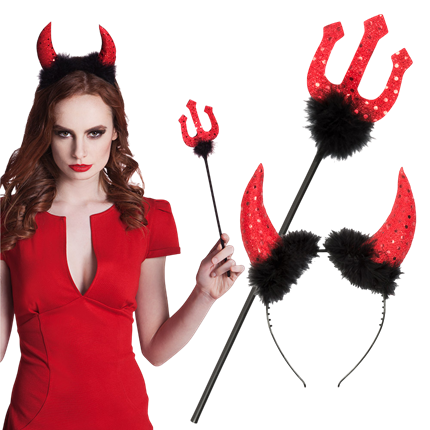 Kit Diable avec Cornes et Trident 40 cm – Déguisement Halloween