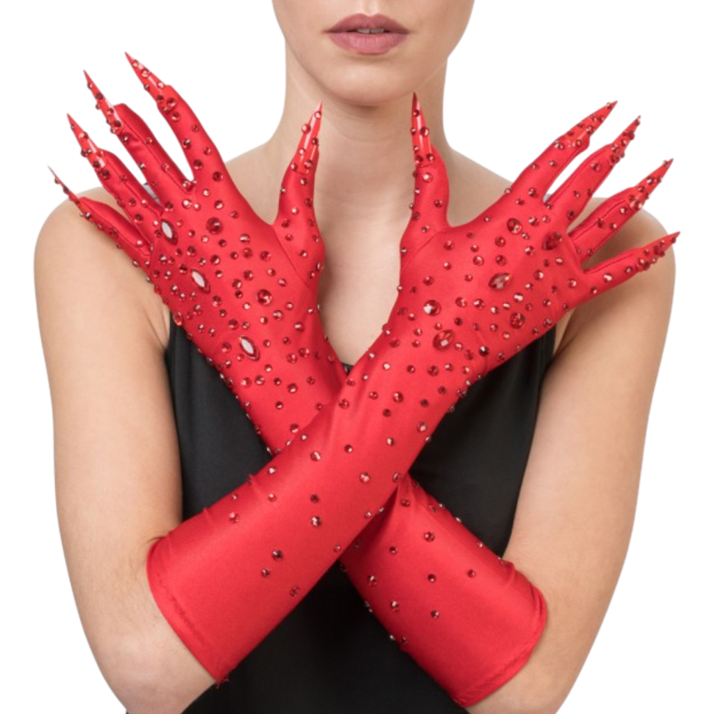 Gants Diablesse Rouges à Strass 45 cm – Accessoire Halloween