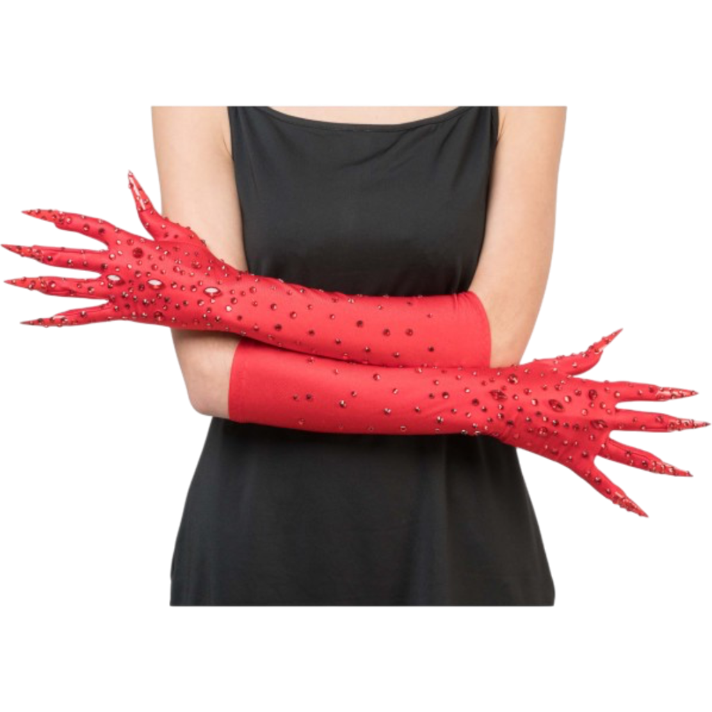 Gants Diablesse Rouges à Strass 45 cm – Accessoire Halloween