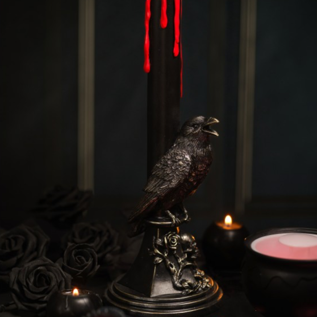 Chandelier Corbeau Noir LED 45,5 cm – Décoration Halloween