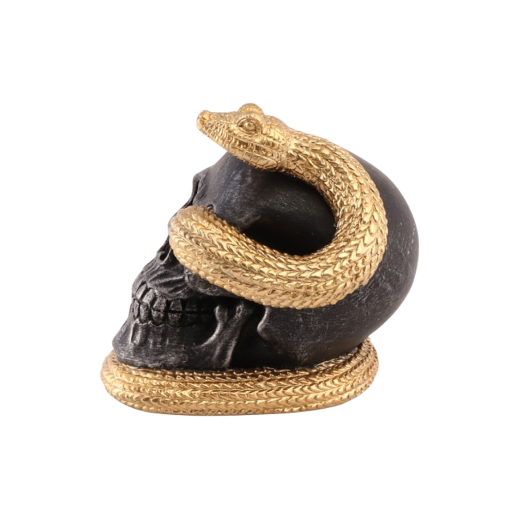 Crâne avec Serpent Doré 14,5 cm – Décoration Halloween