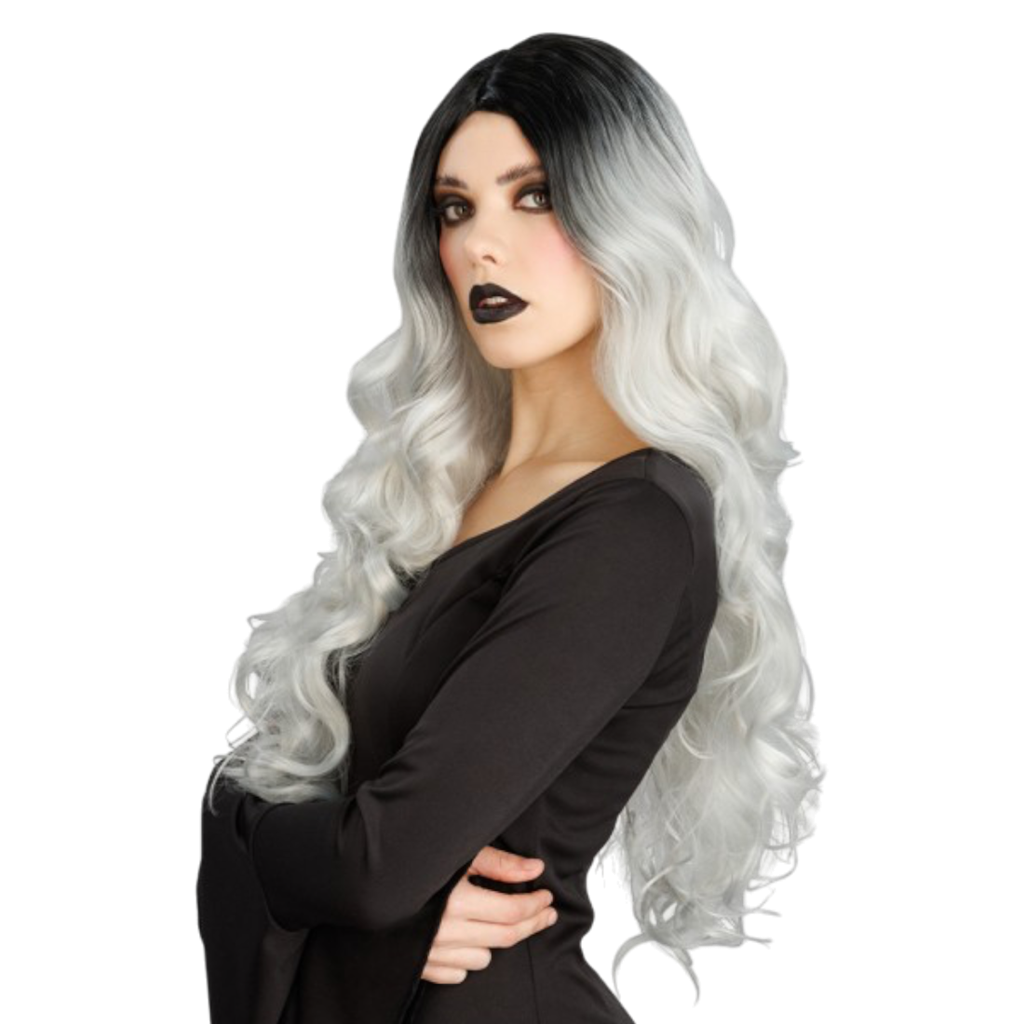 Perruque Sorcière Glamour Grise Ombrée 65 cm – Halloween