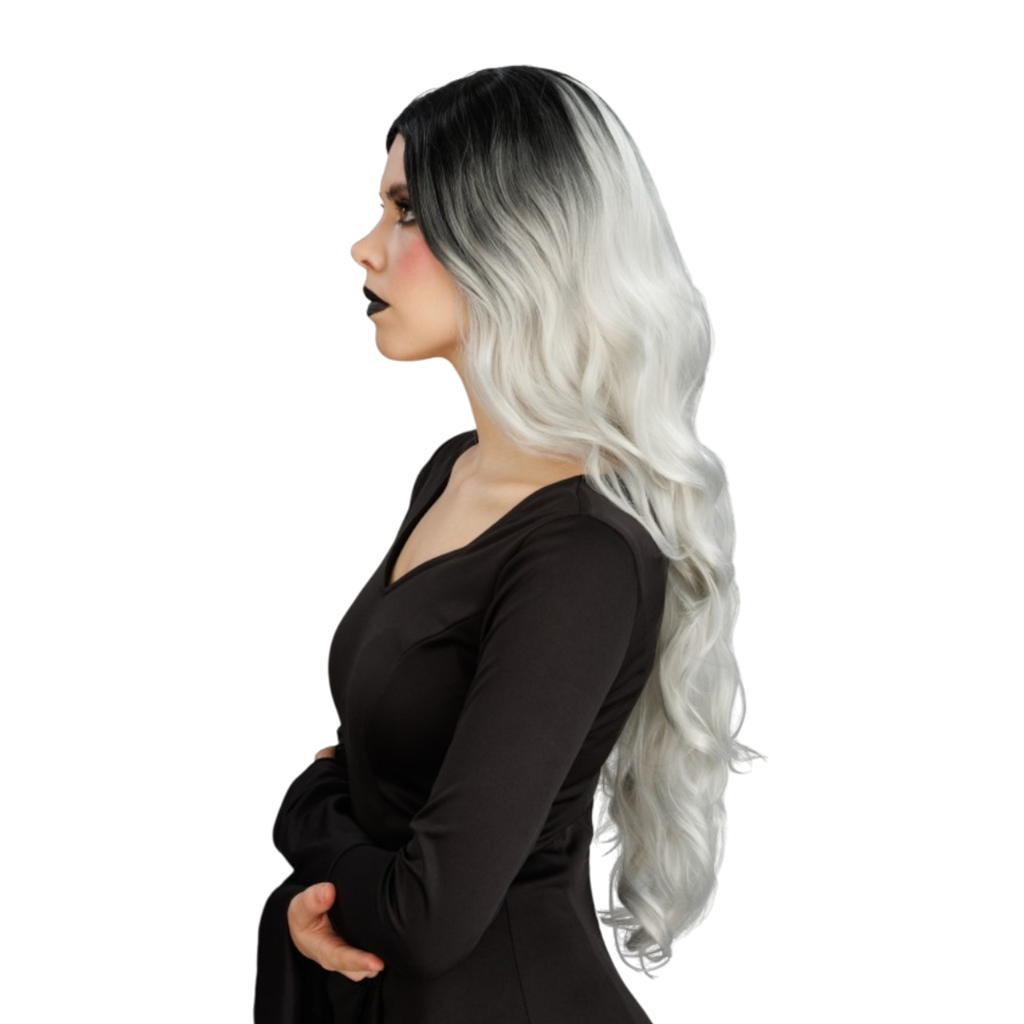 Perruque Sorcière Glamour Grise Ombrée 65 cm – Halloween