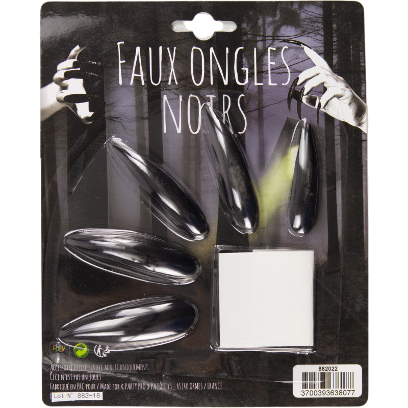 Lot de 10 Faux Ongles Noirs – Accessoire Halloween