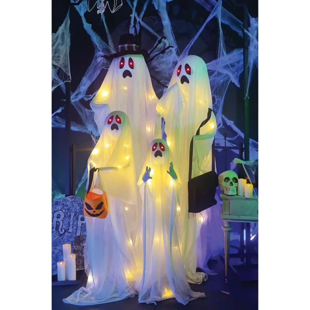 Famille de 4 Fantômes Lumineux et Sonores 160 cm – Décoration Halloween