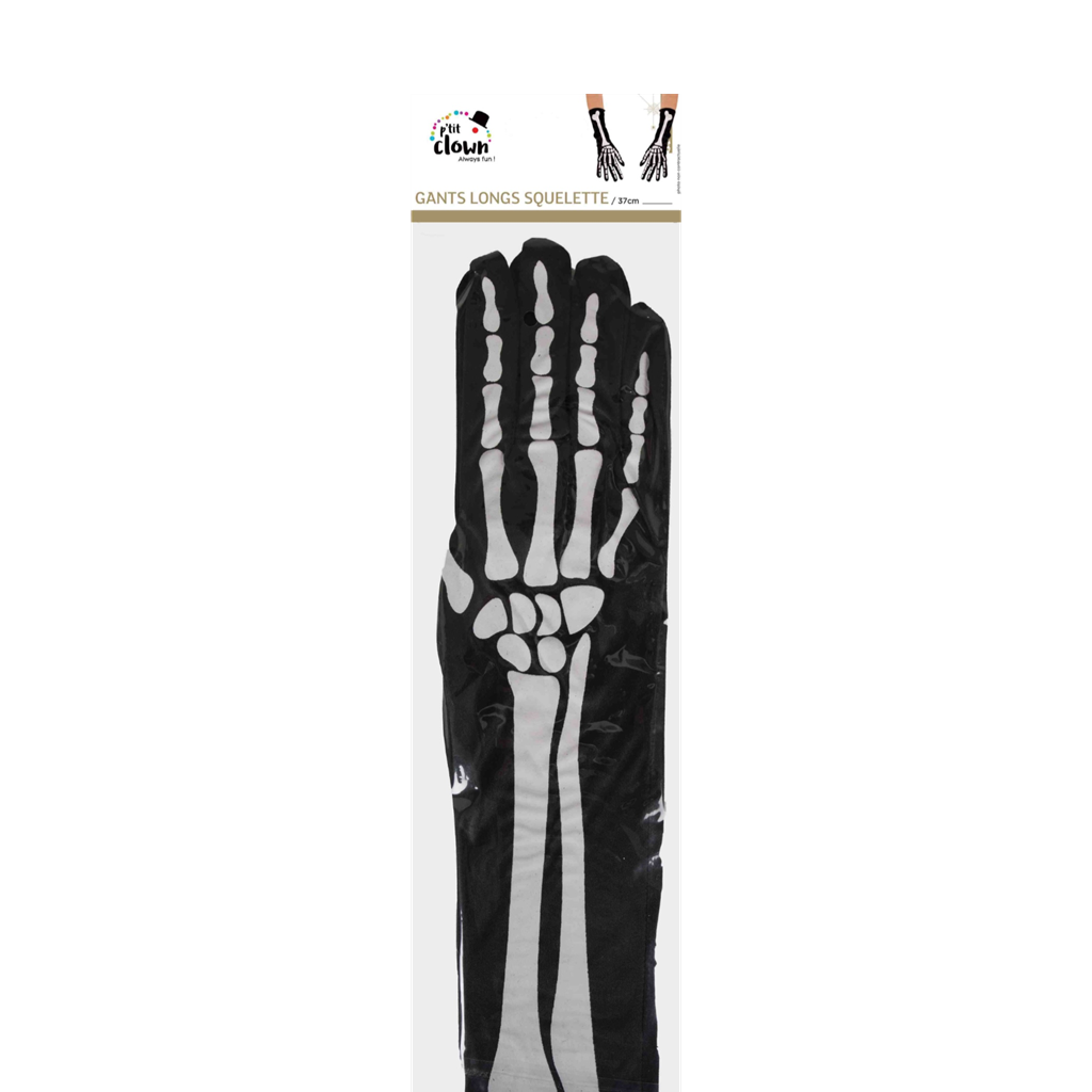 Gants Longs Squelette 37 cm – Accessoire Déguisement Halloween