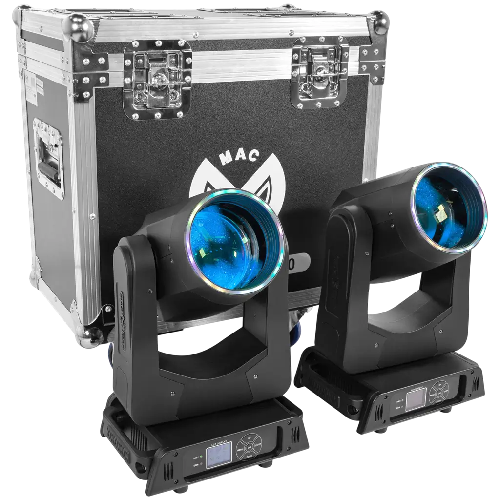 Pack de 2 lyres Beam LED 200 W avec flight case – Mac Mah