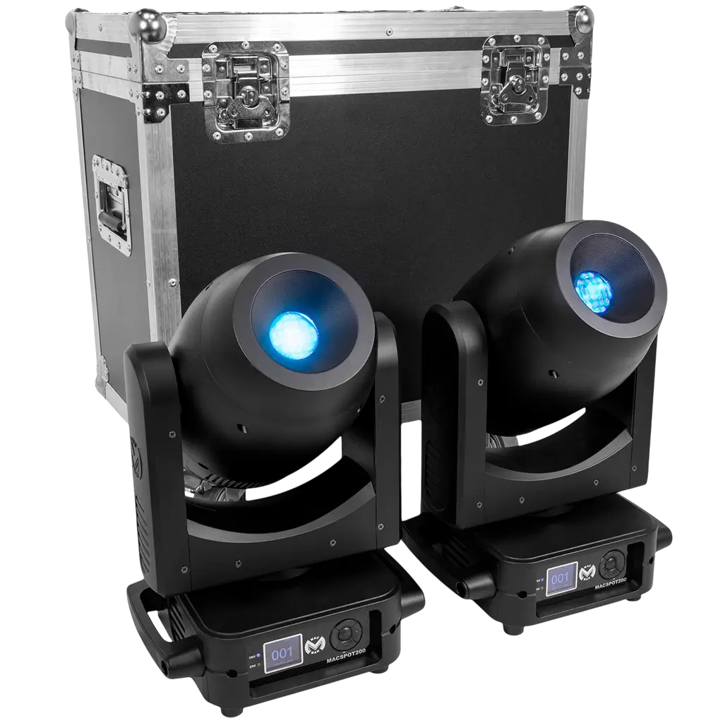 Pack de 2 lyres Spot LED 200 W avec flight case – Mac Mah