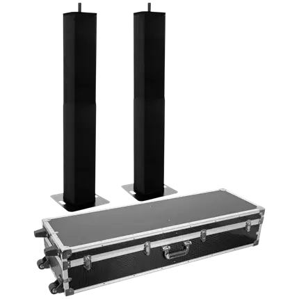Pack de 2 totems extensibles 106 à 195 cm avec lycras noirs et flight case – Plugger