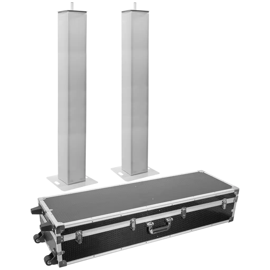 Pack de 2 totems extensibles 106 à 195 cm avec lycras blancs et flight case – Plugger