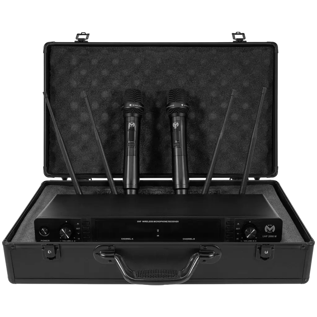 Système double micro sans fil UHF cardioïde True Diversity avec récepteur – Mac Mah