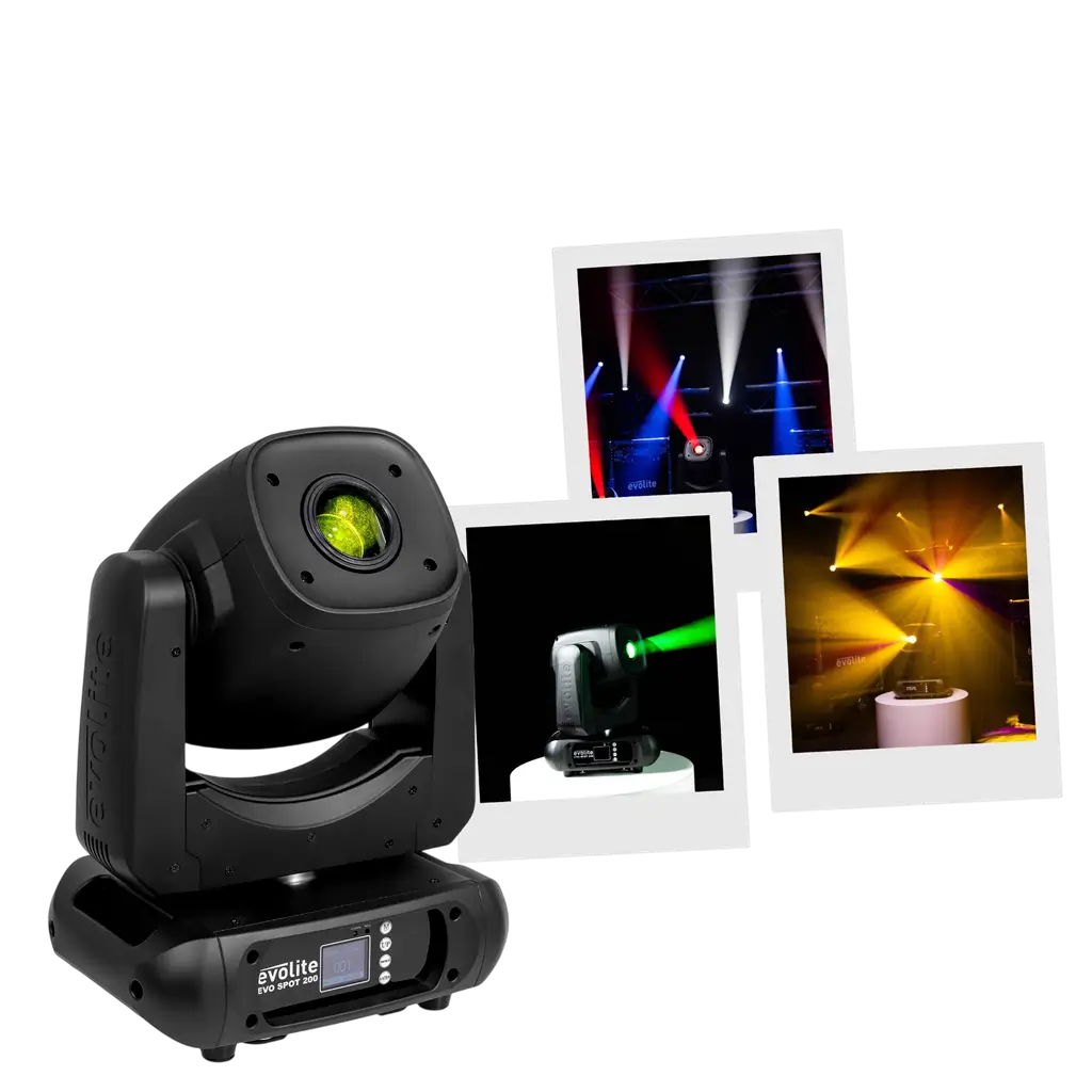 Lyre Spot LED 200 W haute luminosité avec gobos et focus motorisé – Evolite