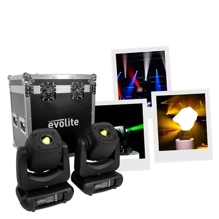Pack de 2 lyres Spot LED 200 W haute luminosité avec flight case – Evolite
