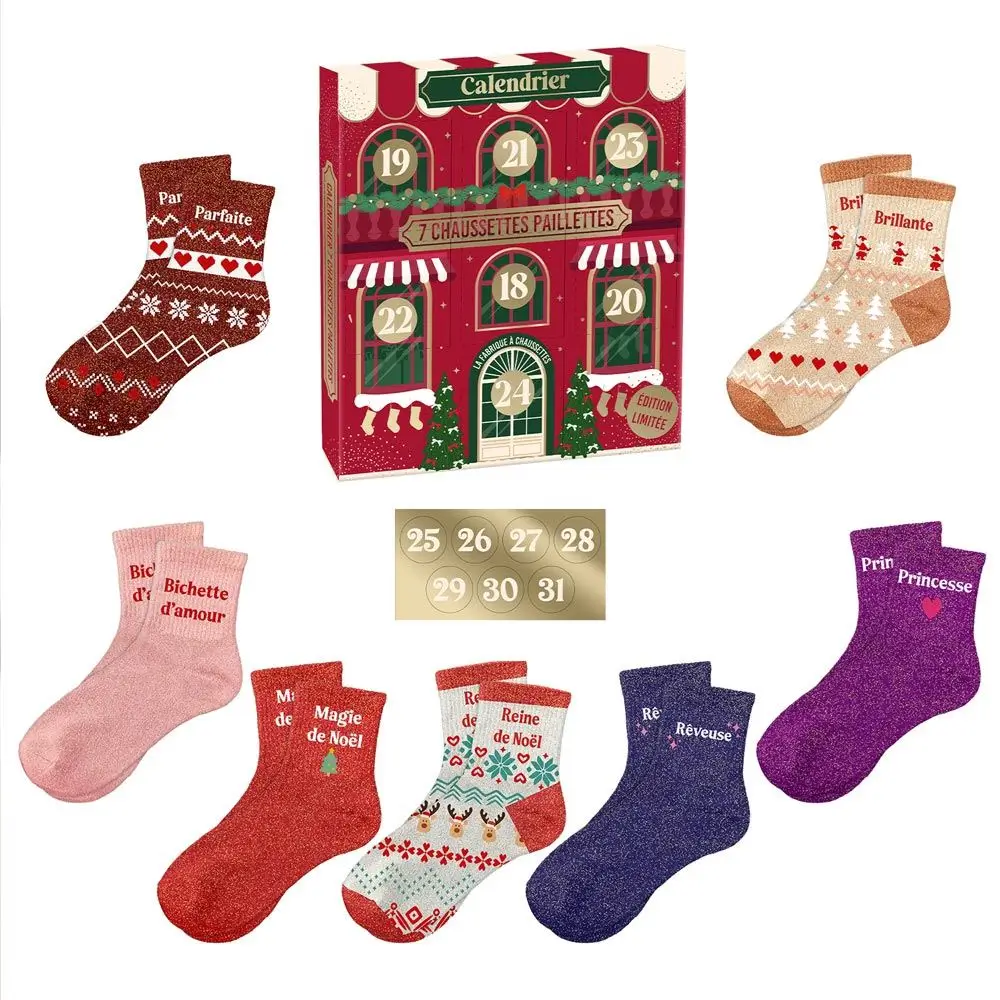 Calendrier de l’Avent Femme – 7 Paires de Chaussettes à Paillettes