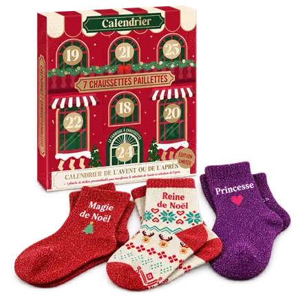 Calendrier de l’Avent Femme – 7 Paires de Chaussettes à Paillettes